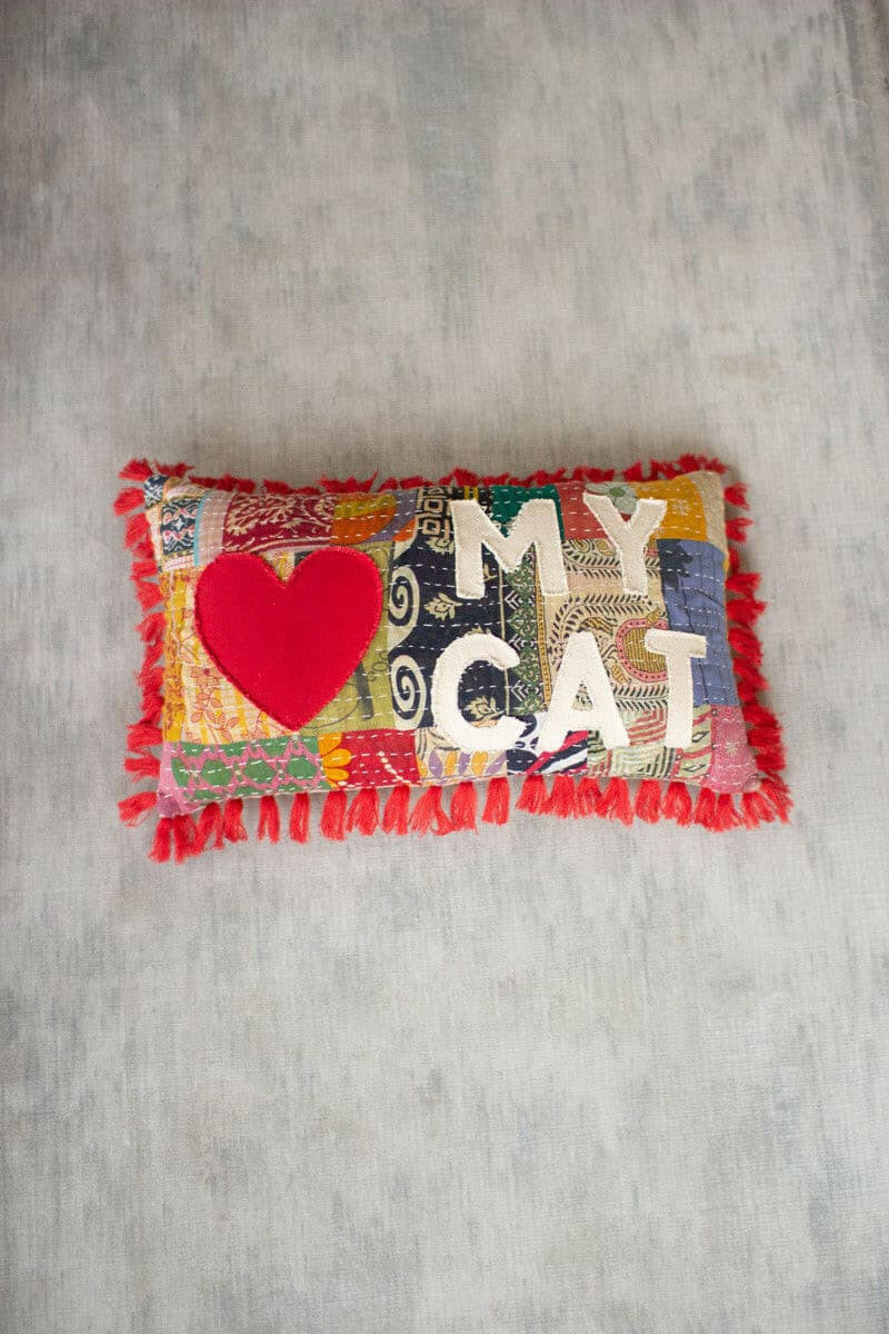 Kantha - Love My Cat Pillow NRV2143 - DarseysKalalou