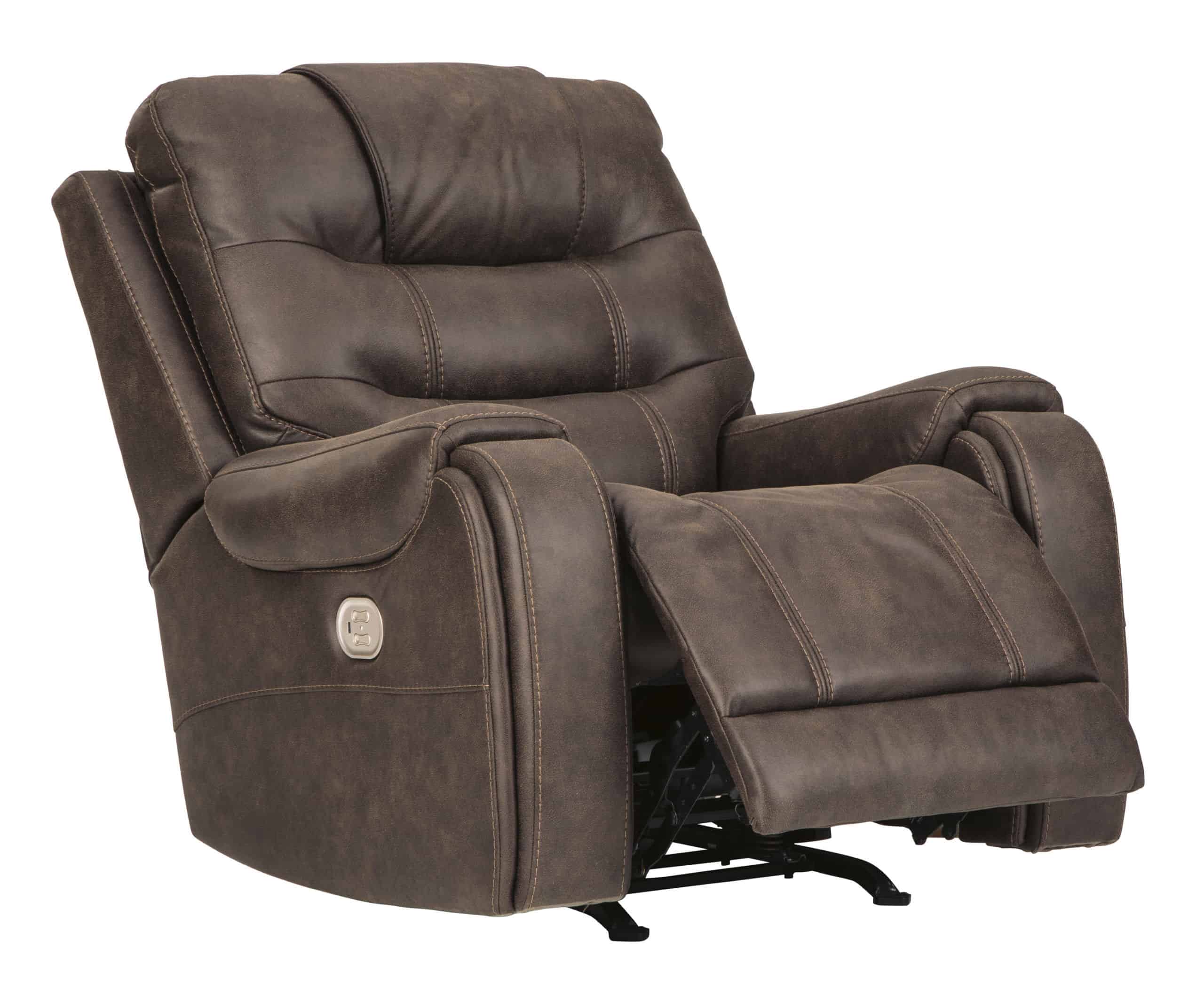 Yacolt Power Recliner Sofa & Loveseat features authentic weathered affect brown microfiber.