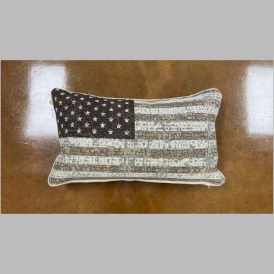 Made by Mayo Furniture. This rustic American flag pillow gives you the perfect lumbar support in the most decorative way.
