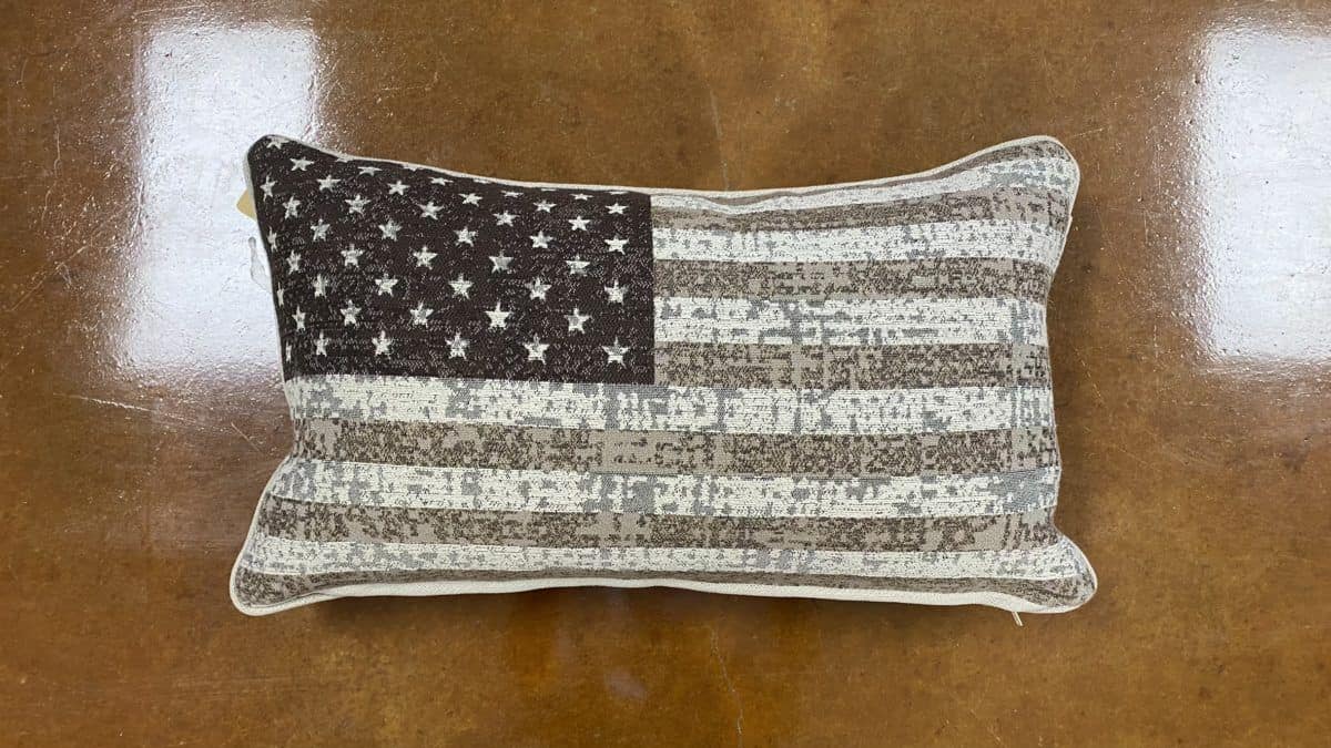 Made by Mayo Furniture. This rustic American flag pillow gives you the perfect lumbar support in the most decorative way.