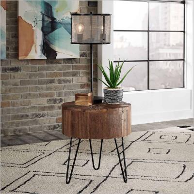 Crafted of solid reclaimed mango with powder coated black hairpin metal leg, Finished in a railroad brown finish sure to complement any living room suite.