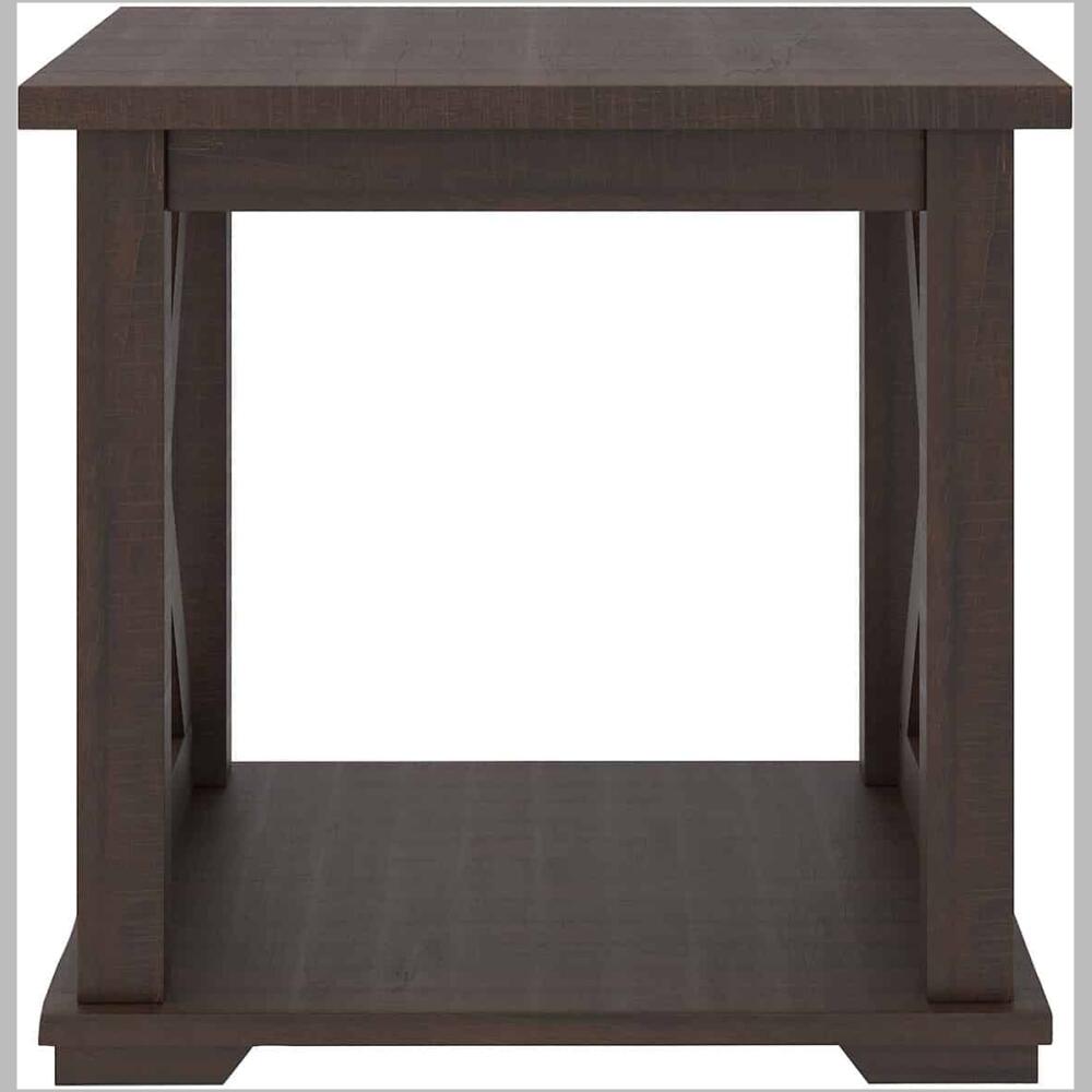 sporting a rough-sawn wood grain effect, this table makes a statement wherever it lands.